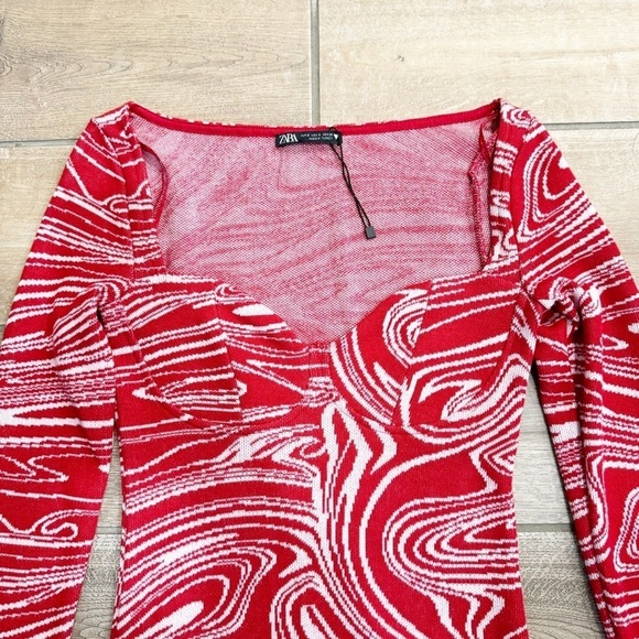 NWOT Zara Women's Long Sleeve Mini Dress Sweater Jacquard Swirl Print Red Small - Picture 3 of 7
